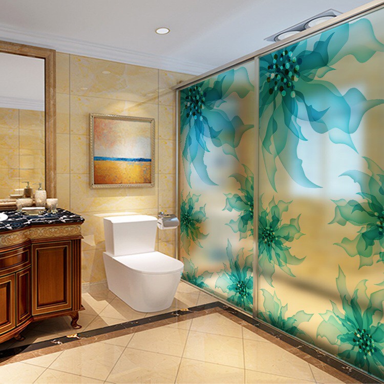 Decal dán kính cao cấp - Hoa thủy tinh lớn Xanh ngọc ( 60x116 )