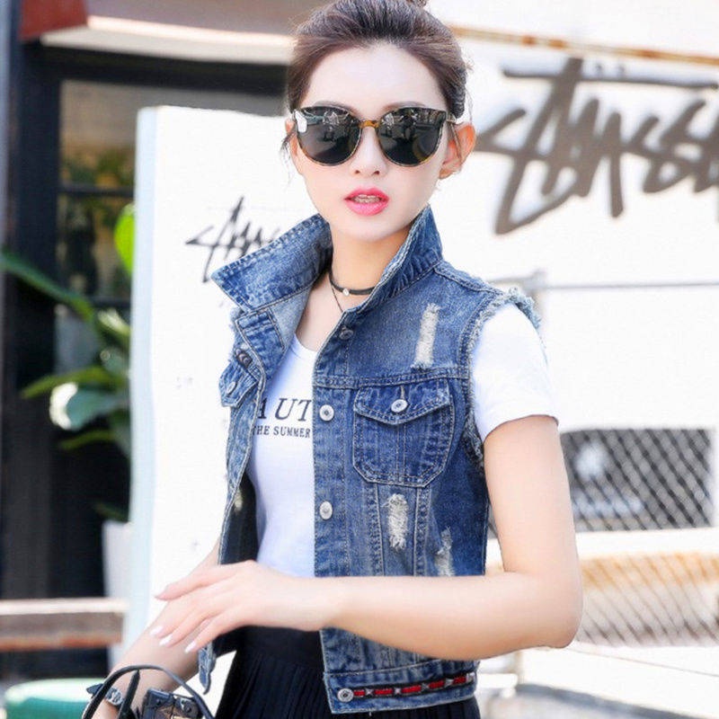 Áo Khoác Jeans Không Tay Phong Cách Hàn Quốc Mới Cho Nữ