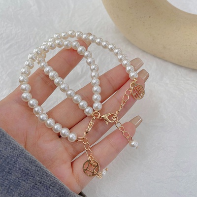 Vòng tay may mắn đính hạt ngọc trai phong cách Trung Hoa cổ điển cho nữ 2022