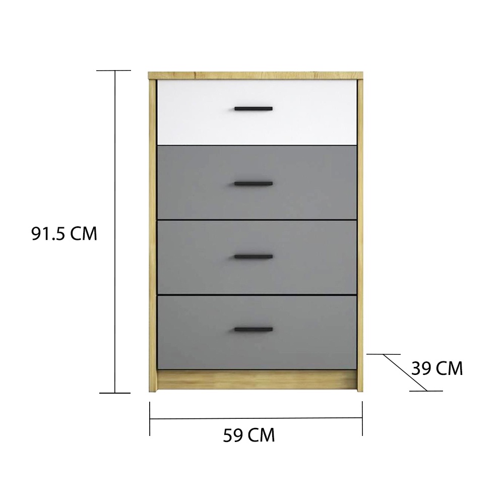 HomeBase ME LIVING Tủ 4 ngăn kéo bằng gỗ ép Thái Lan JUSPER W59XD39XH91.5cm màu trắng/xám