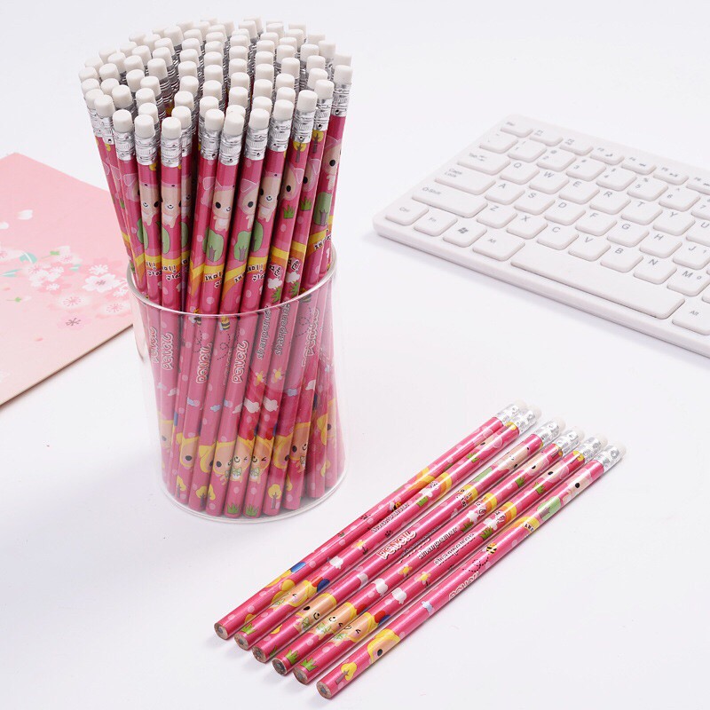 Bút chì gỗ đầu gôm tẩy_bút chì HB đen đỏ dễ thương nhiều màu sắc_bút chì cute cho học sinh