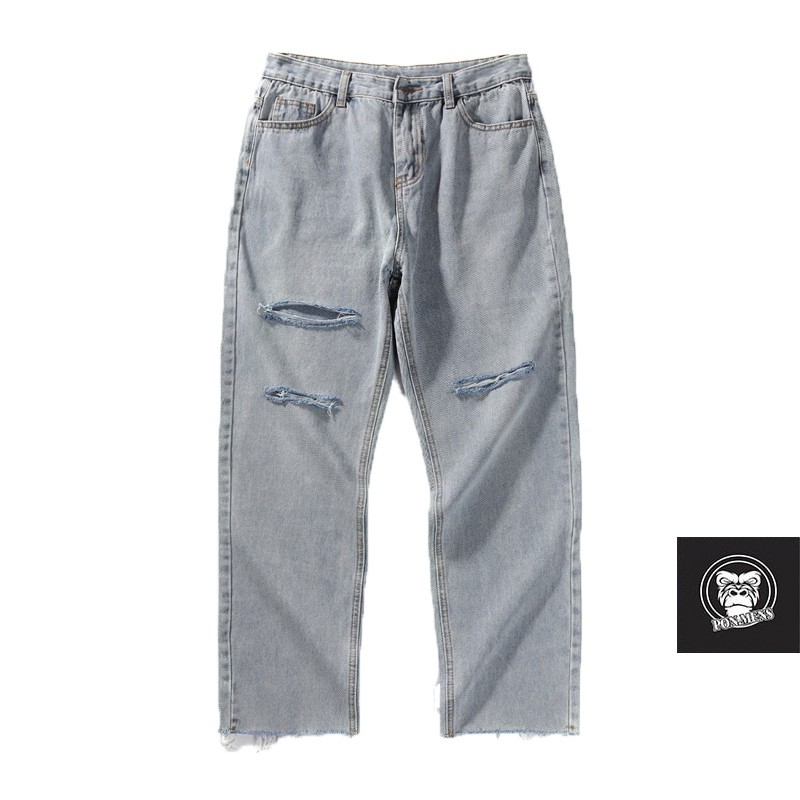 Quần bò baggy nam nữ ống rộng rách gối mới t25 2021 Pon.mens | BigBuy360 - bigbuy360.vn