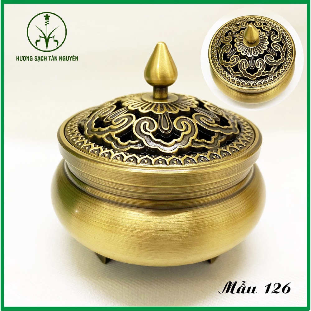 Lư đồng xông trầm Tân Nguyên, lư xông trầm, xông trầm hương bằng đồng nguyên khối cao cấp nặng 400g