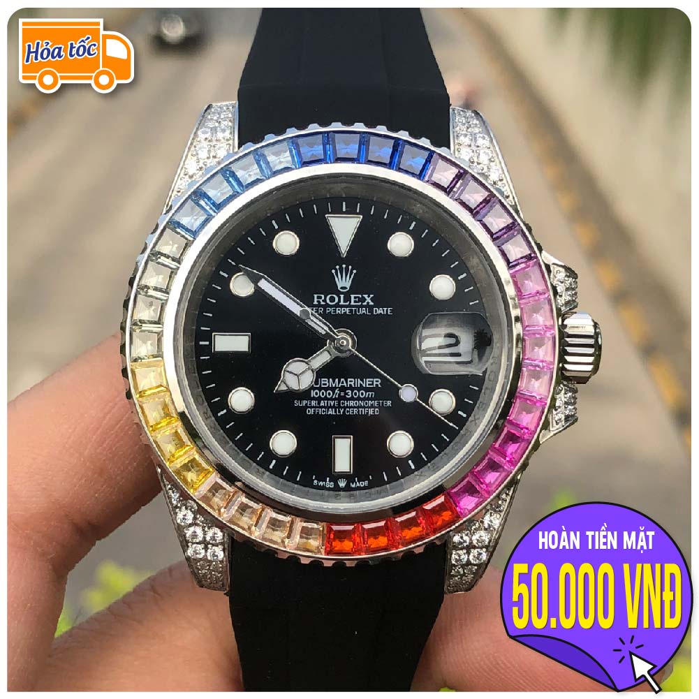 Đồng Hồ Nam RL RAINBOW Viền Đá, Máy Cơ Automatic Nhật, Size 41mm, Chống Nước 300m [Bảo Hành 18 Tháng - 1 Đổi 1 15 Ngày]