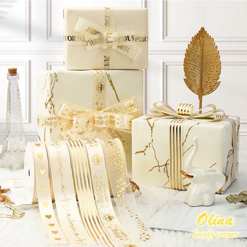 Cuộn dây ruy băng màu be/ trắng chất lượng cao dùng làm đồ thủ công 9.1m