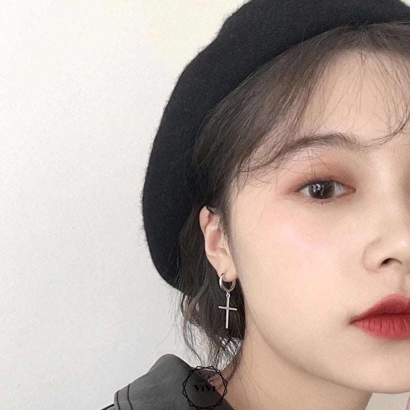 Bông tai bạc khuyên tròn Thánh Giá Jeaz – Khuyên tai ViVi_Gift