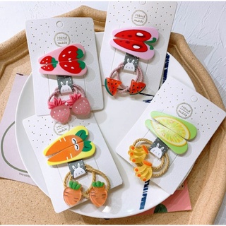 Set 2 dây cột tóc và 2 kẹp tóc hoa quả cho bé