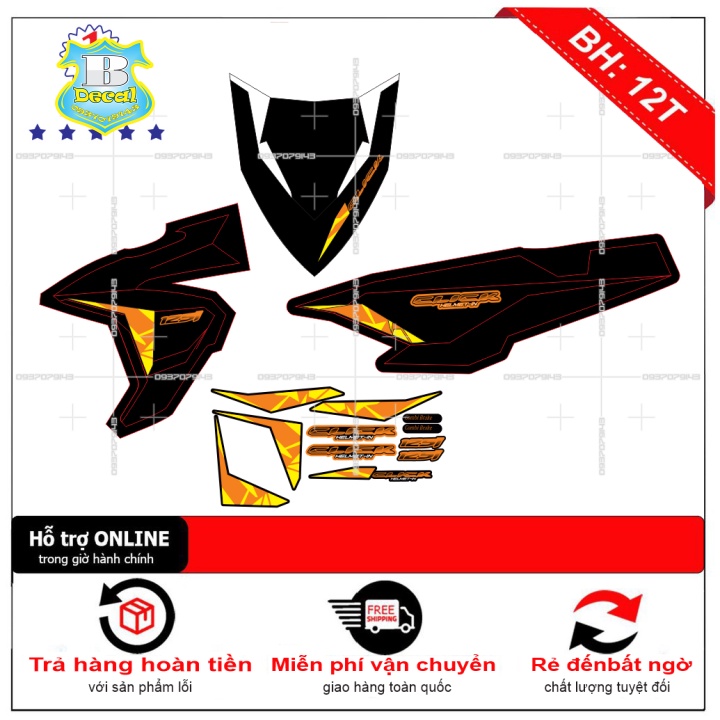 ( Quí khách vui lòng mang ra tiệm cho thợ dán ) Tem Click 125i vàng đen