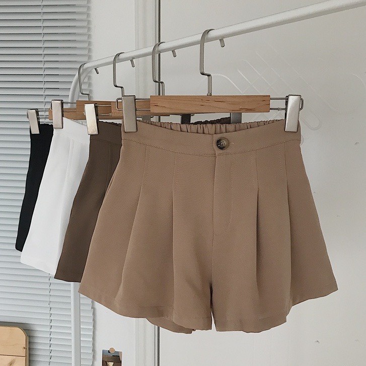 Quần đùi, quần short nữ lưng thun sau ống rộng nữ khóa kéo chất tuyết mưa dày dặn