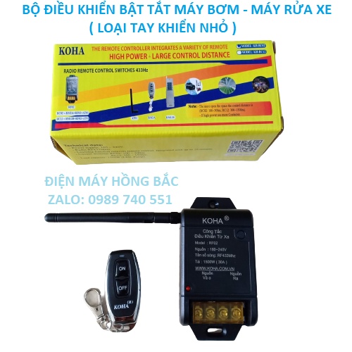 Công tắc điều khiển từ xa 300m- 30A -AC 220V bật tắt máy bơm, máy rửa xe - Tay khiển ngắn