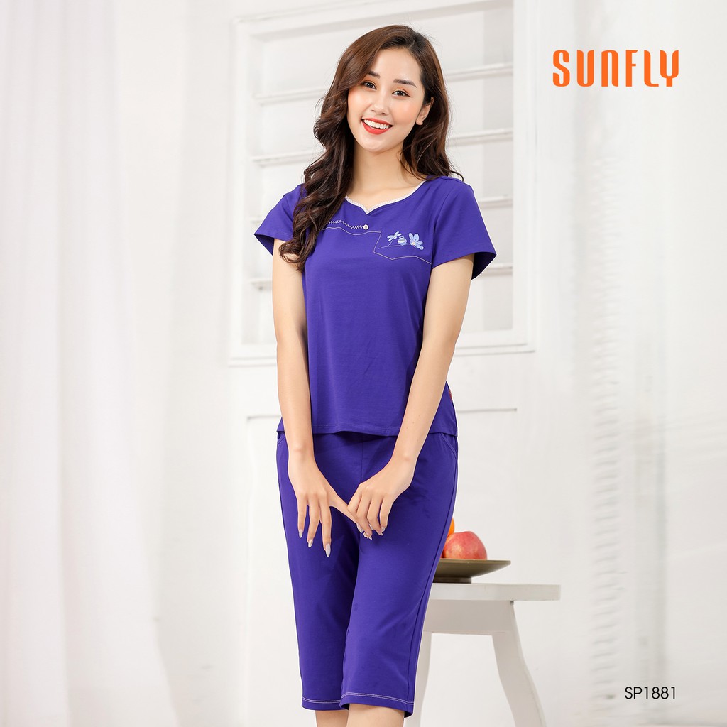 Đồ bộ mặc nhà cotton áo cộc, quần ngố SUNFLY SP1881