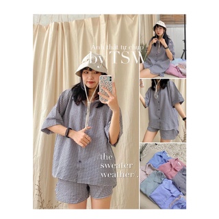 BỘ ĐỒ NGỦ SET PIJAMA tay lửng kẻ nhỏ ulzzang, bộ ngủ ( ảnh thật )