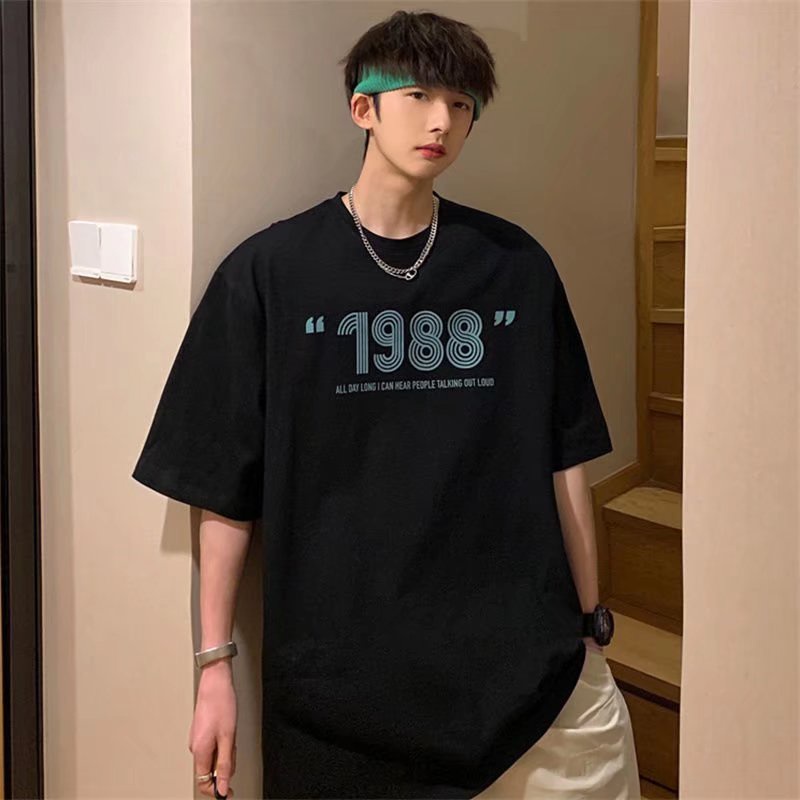 Áo Thun Mùa Hè 1988 Tay Cộc Dáng Rộng In Chữ Màu Trắng Đen Có Size M-3XL Cho Nam