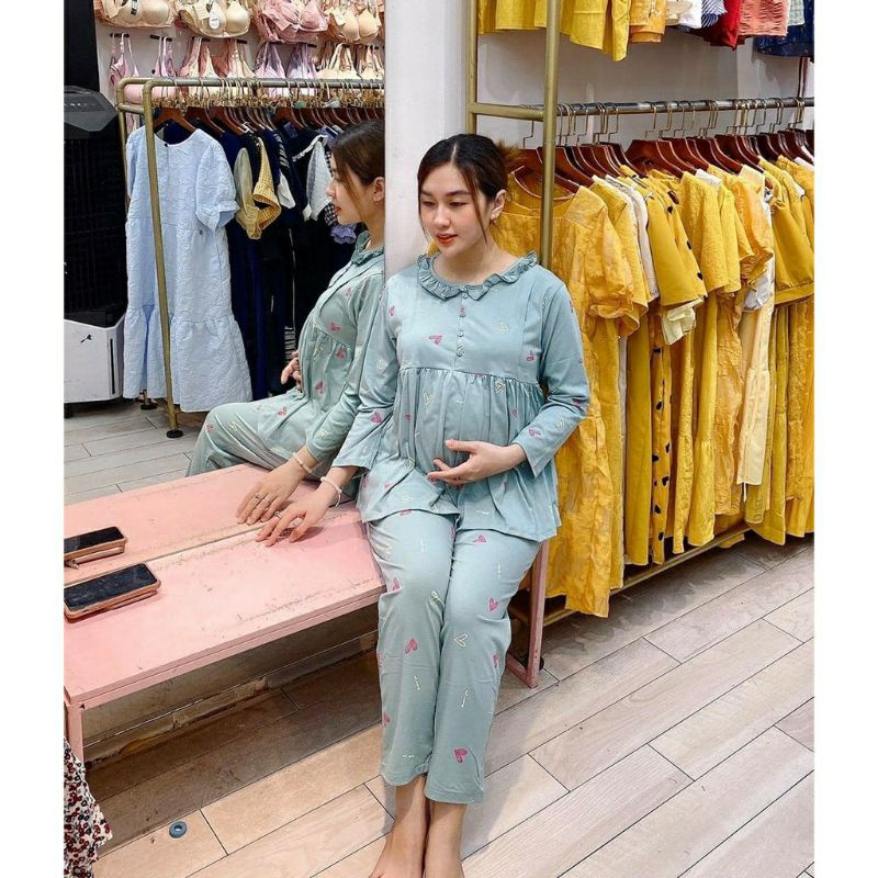 Bộ sau sinh và bầu, kéo khóa ngực cho con bú, chất đẹp cotton mềm mịn