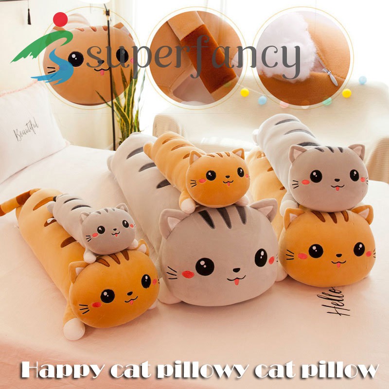 ready stock Happy Cat Plush Toy Cute Cat Pillow Children's Toys Birthday Gift Durable