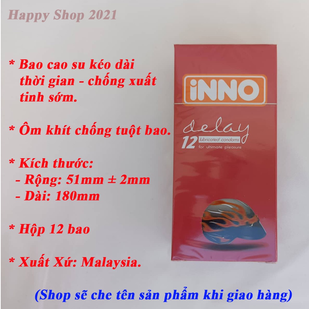 Bao cao su INNO Delay 12 (hộp 12 cái) - kéo dài thời gian, chống xuất tinh sớm