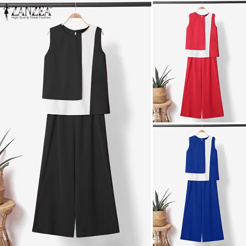 Set đồ 2 mảnh Zanzea gồm áo không tay và quần dài ống rộng thời trang nữ tính