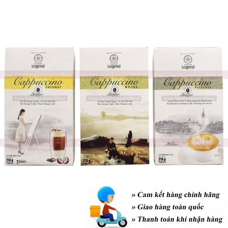Cà phê hòa tan Trung Nguyên Cappuccino Mocha - Capuchino Hazelnut - Cappuchino Dừa Coconut