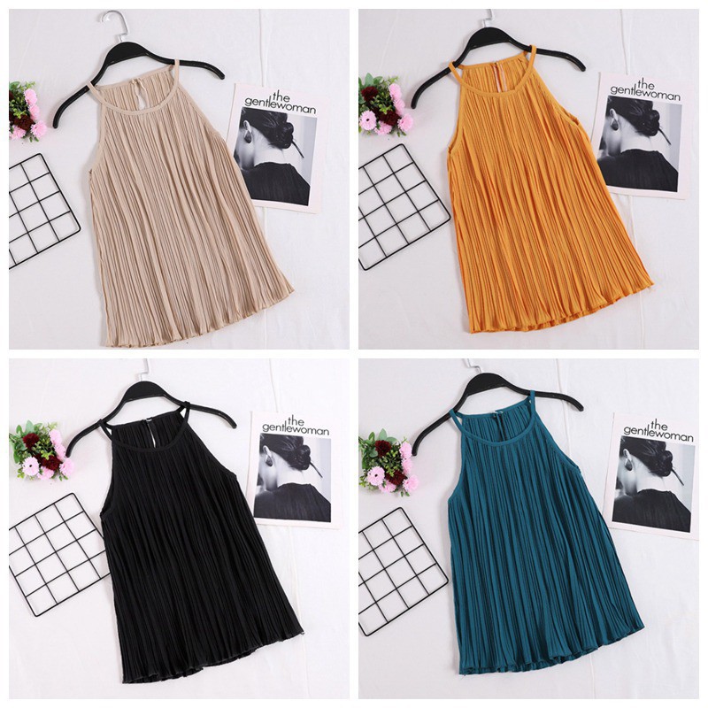 Áo yếm nữ vải chiffon họa tiết xếp li thời trang cá tính