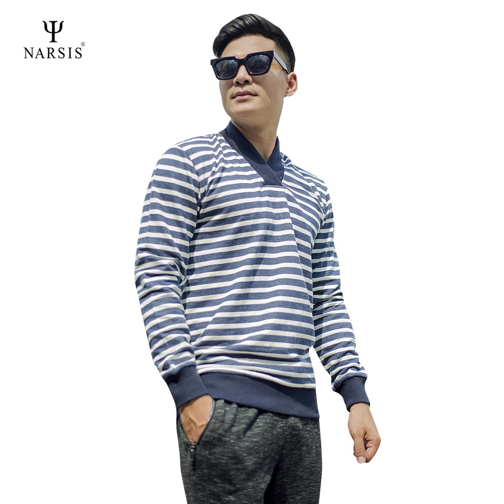 Áo thu đông Nam Narsis D4120 kẻ xanh trắng