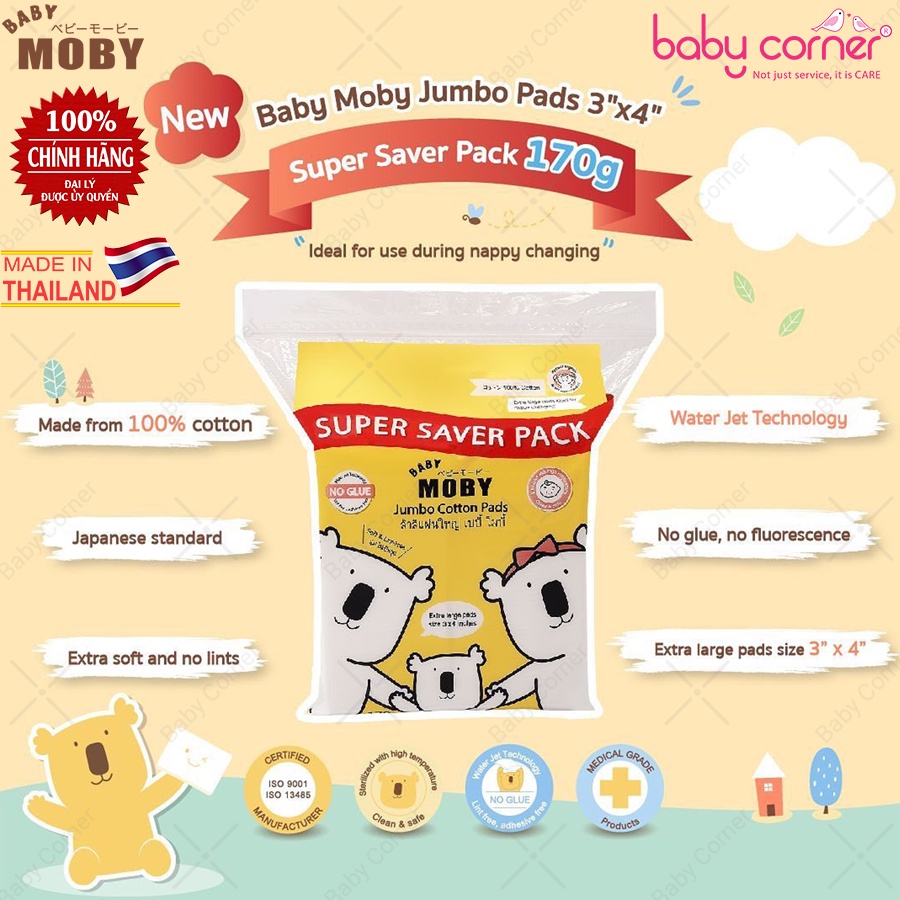 Bông Miếng Baby Moby Cỡ Lớn Jumbo Pads Gói Siêu Tiết Kiệm 170g