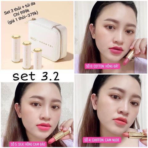 Set 3 Thỏi Son Môi M.O.I Hồ Ngọc Hà Son Thỏi Lì M.O.I x Công Trí (Tặng Túi) | BigBuy360 - bigbuy360.vn