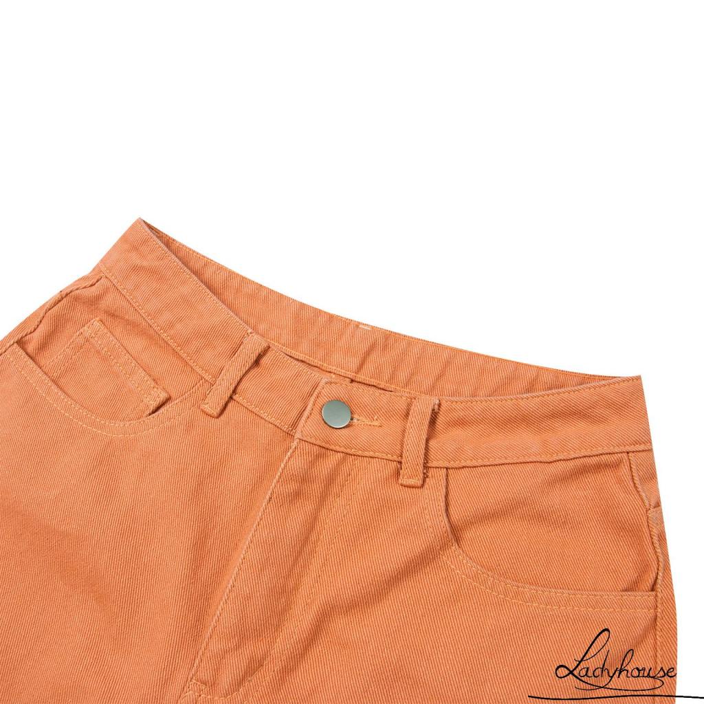 LD-Women Straight-leg Jeans, Adults Casual High Waisted Solid Color Denim Pants with Pockets