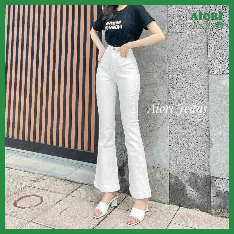 Quần Jeans Nữ [Hàng Cao Cấp] Ống Loe Quần Bò Jeans Ống Bass Màu Trắng Dáng Dài Lưng Cao Mềm Mịn Chất Co Giãn Tốt