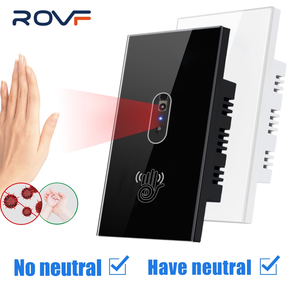 ROVF Không có công tắc đèn tường hồng ngoại trung tính Cảm biến sóng hồng ngoại Không có cảm ứng Bảng điều khiển màn hình thủy tinh 110V 220V của Mỹ Công tắc nguồn