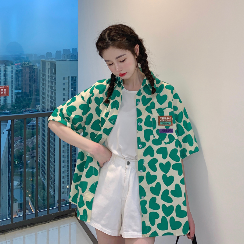 Áo sơ mi SUXI tay ngắn họa tiết in phong cách cổ điển