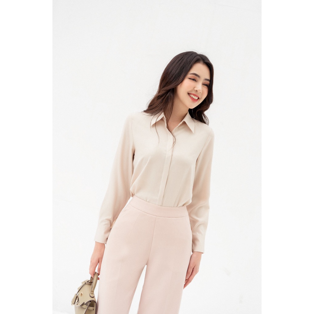 Sơ mi cổ đức nẹp giấu khuy tay măng sec TIINSTORE AHD396