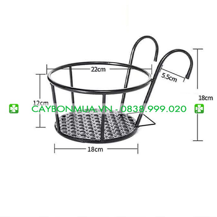 [ĐƯỢC CHỌN MÀU] Giỏ treo hoa ban công, giỏ móc sắt treo, khung thép siêu bền, sơn tĩnh điện, size lớn 22 cm