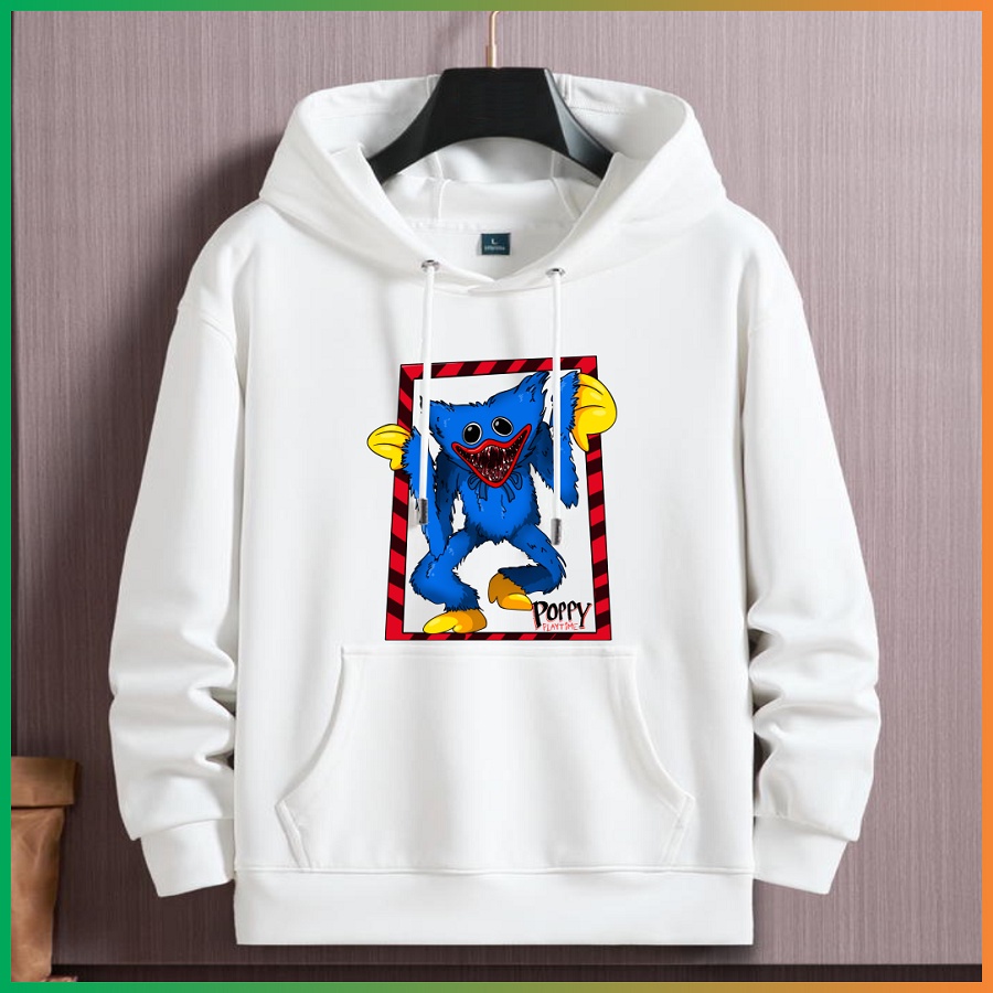 Áo Hoodie In 3D hình Game Poppy Playtime Huggy Wuggy màu trắng cho bé trai bé gái