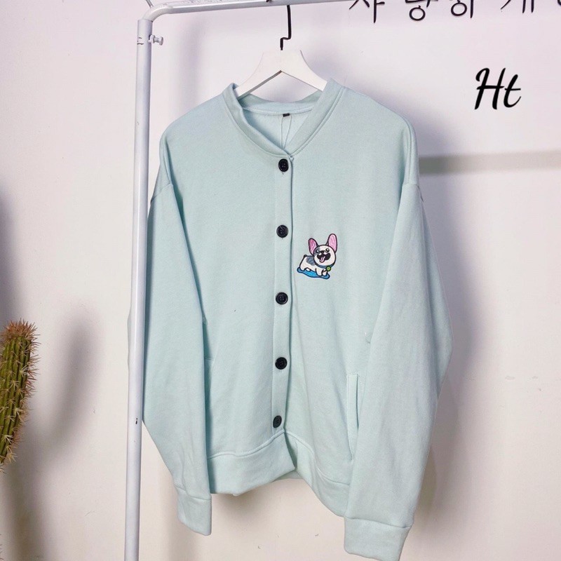áo khoác nỉ bomber cúc to cún tai hồng