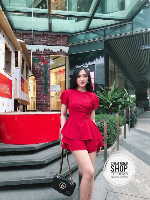 Set bộ áo peplum + quần bèo tầng  cực sang