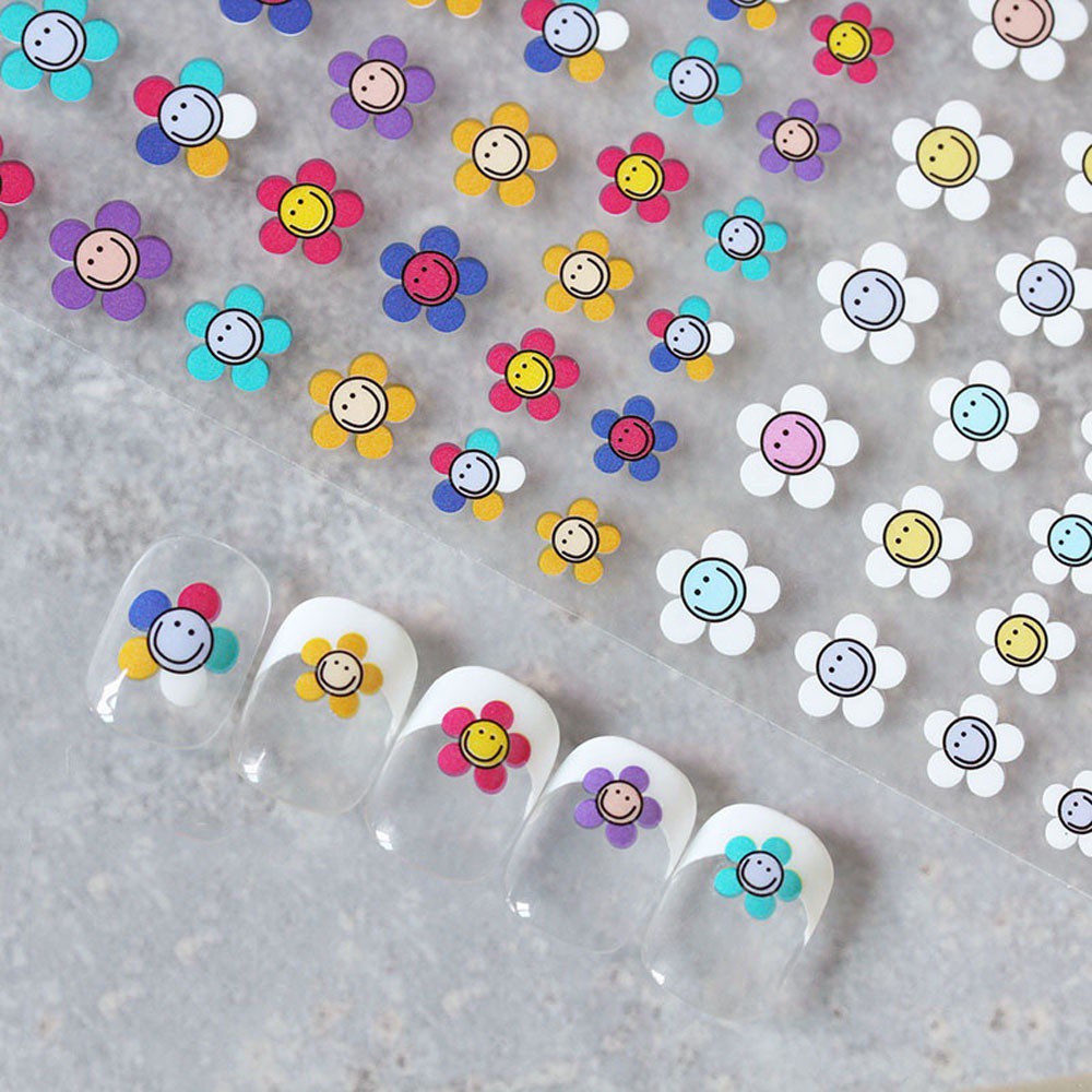 [Hàng mới về] Miếng Dán Trang Trí Móng Tay Họa Tiết Hoa / Gấu Hoạt Hình Dễ Thương Diy