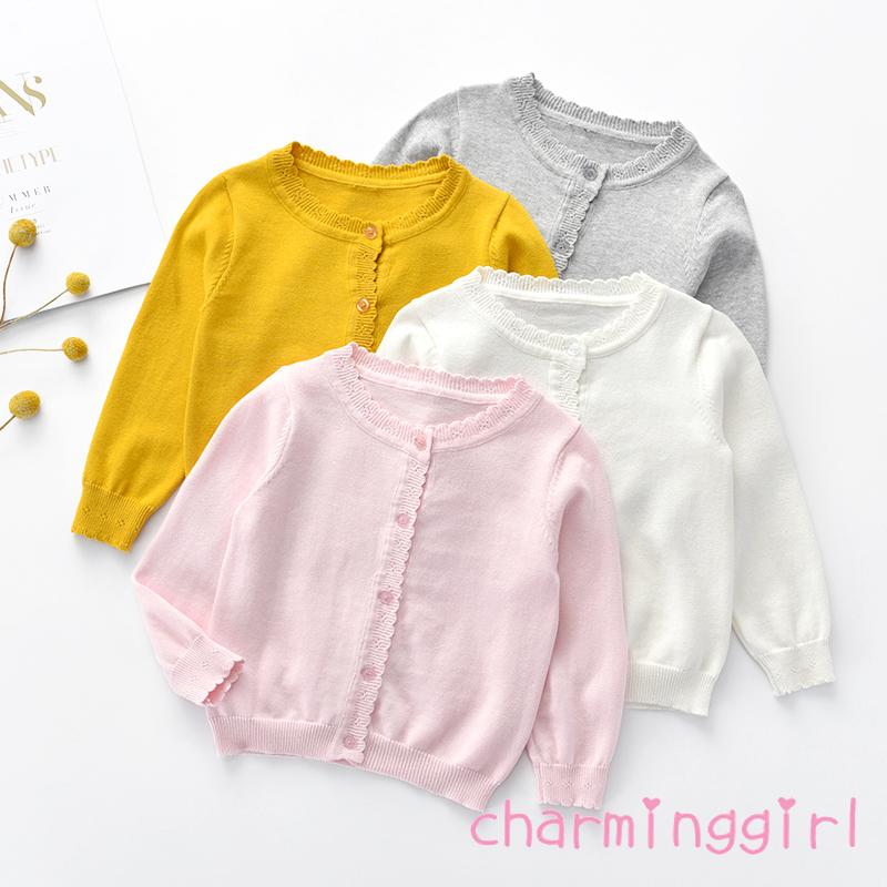 Áo Khoác Cardigan Tay Dài Cổ Tròn Màu Trơn Thời Trang Thu Đông Cho Bé