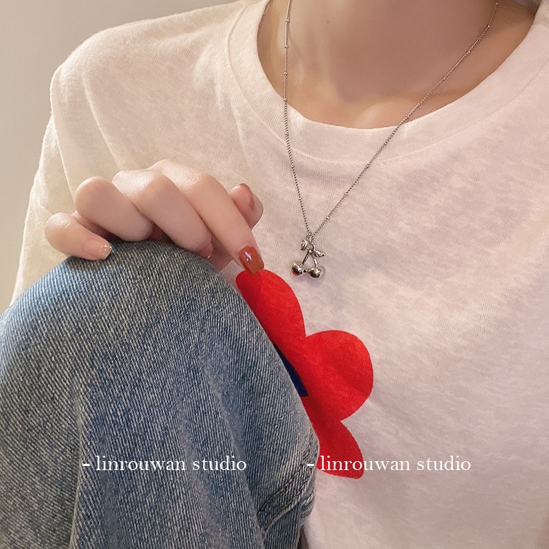 Vòng cổ thép titan mặt hình trái tim/quả cherry dễ thương