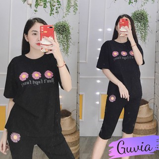 [ Đồ bộ Bigsize] Đồ bộ nữ mặc nhà Quần lửng 3 hoa cúc DB08 Đồ thể thao nữ cao cấp.