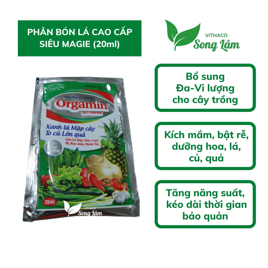 [VITHACO] Phân bón lá hữu cơ Nhật Bản Orgamin kích thích sinh trưởng cho hoa cảnh, rau màu, cây ăn trái [gói 20ml]