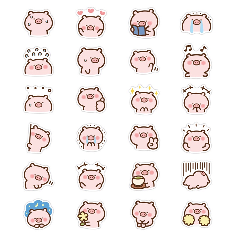 Bộ 40 miếng dán trang trí sổ tay chống thấm nước hình chú heo hoạt hình dành cho trẻ em