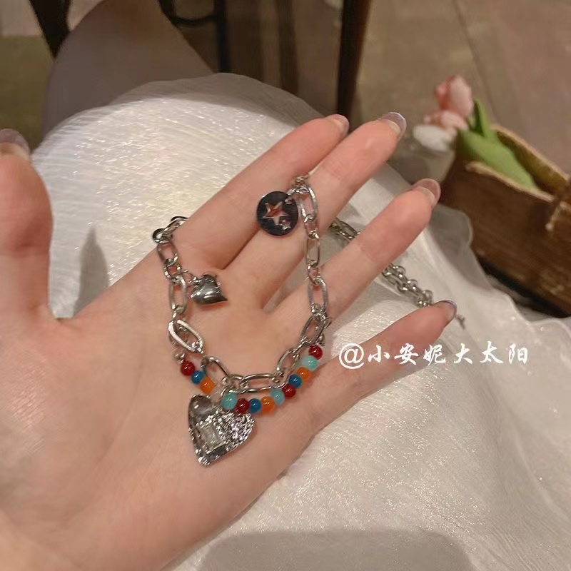 Vòng cổ IF YOU mặt trái tim đính hạt nhiều màu sắc phong cách cổ điển Hàn Quốc cho nữ