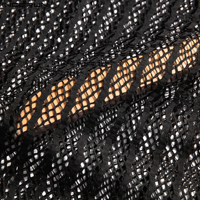 Áo thun INCERUN tay dài cổ tròn xuyên thấu thời trang tùy chọn màu sắc dành cho nam