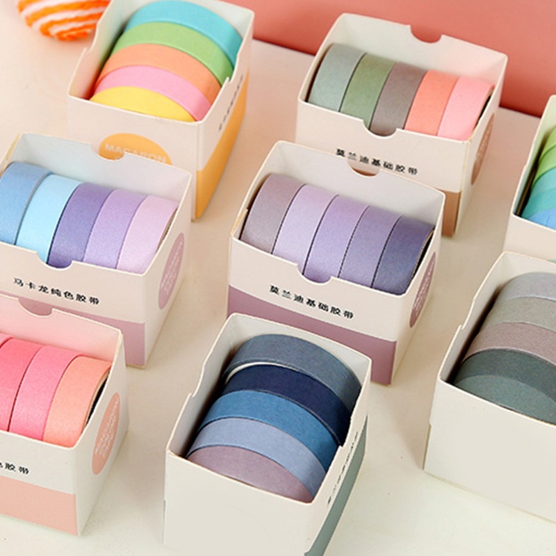[Hàng mới về] Set 5 cuộn băng keo washi màu sắc đa dạng xinh xắn