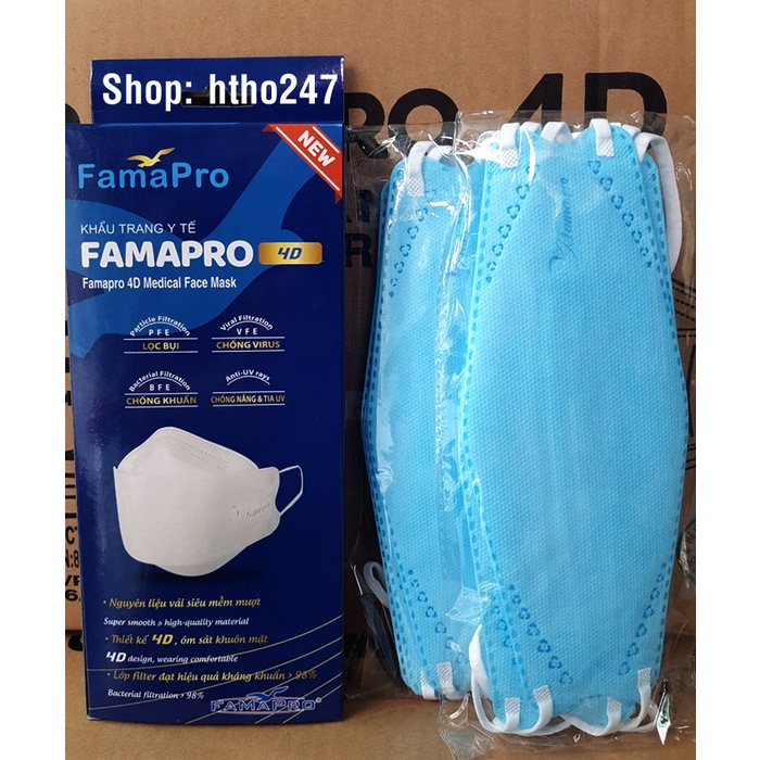 Hộp 10c Khẩu trang 4D Famapro KF94 loại hàng hộp cao cấp chính hãng Nam Anh, đủ màu, kháng khuẩn tốt