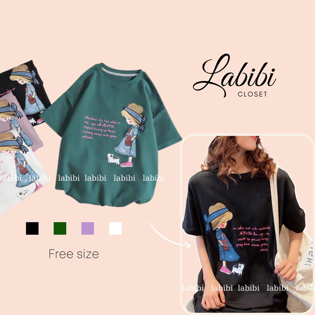 Áo Thun Tay Lỡ Form Rộng Hình Cô Gái Chất Liệu Cotton Tốt