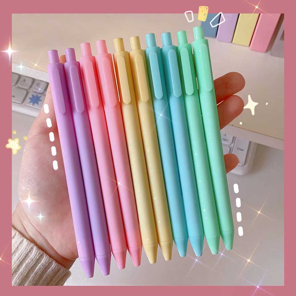 Enjoymore Bút Bi Cute Màu Macaron Dễ Thương Vỏ Nhám Ngòi Bấm 0.5mm Mực Gel Nhiều Màu Xinh Pastel Viết Bi Nước Xanh Muji