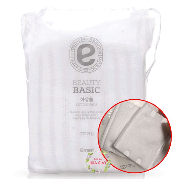 AUTH - Bông Tẩy Trang Hàn Quốc Cotton 222 Miếng vuông Beauty Basic dai mềm không xơ rát mặt - hàng nhập khẩu Emart