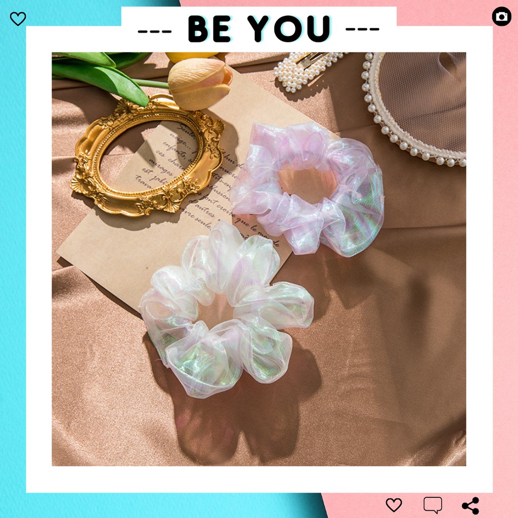 Cột Tóc Vải Vòng Tóc Scrunchies Voan Kính Ánh Nhũ Nàng Tiên Cá Hot Trend - Be You