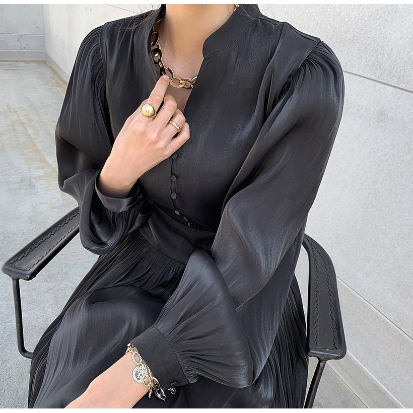 Váy dáng dài chiffon cổ đúng sang trọng